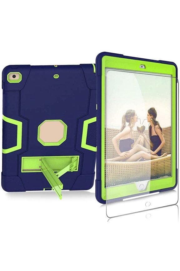 Case for Apple iPad 9th For iPad 9th 8th 7th Generation 2021 2020 2019 Model 10.2 Inch Tablet Case Come with HD Clear Tempered Glass Screen Protector - 1 Pcs Screen Protector/Navy+Green