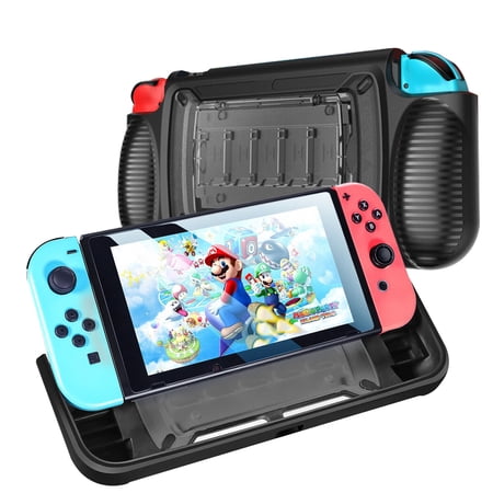 SOATUTO Case Cover Compatible for Nintendo Switch,Shockproof Anti-Scratch Anti-Drop Protective Case Cover with Stand and Game Storage Case for Nintendo Switch(Black/Gray)