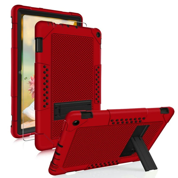 SOATUTO Case for Fire HD 10 10.1 inch for Fire HD 10 Plus Tablet 11th Gen 2021 Release Heavy Duty Shockproof Kids Friendly Sturdy Shell Case for Amazon Fire HD 10/Fire HD 10 Plus Tablet - Red+Black