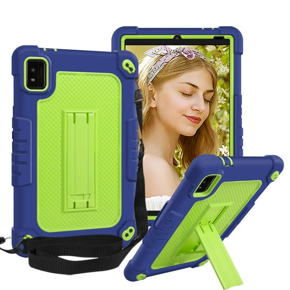 SOATUTO Case for Moxee 8" Tablet 2 Case For Moxee 8 inch 2022 Model (MT-T8B22) Tablet Shockproof Rugged Hybrid Kids Friendly Cover Built-in Kickstand Shoulder Strap Protective Case - Navy+Green