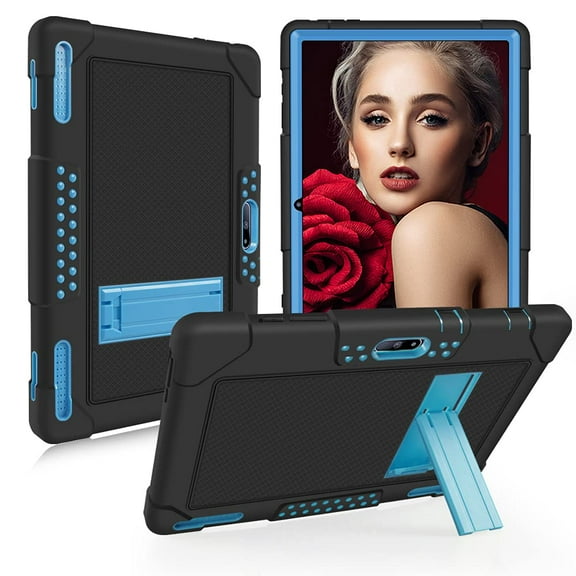 SOATUTO Case for Pritom M10 10 Inch/ Gateway/ qunyiCO Y10 Tab/ Voger priorpad X100 Tab/ FANGOR F-X10 /Digiland Tab Model：DL1036 10" Case Hybrid ShockProof Kids Friendly Built in Stand - Black+Blue