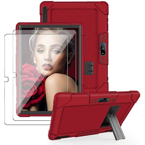 SOATUTO Case for Pritom M10 / Fangor F-X10 / QunyiCO Y10 / Voger priorpad X100 / Digiland / Gateway 10.1 Case Hybrid Shockproof Kids Friendly Cover With HD 9H Tempered Glass Film - Red+Black/2 Pcs