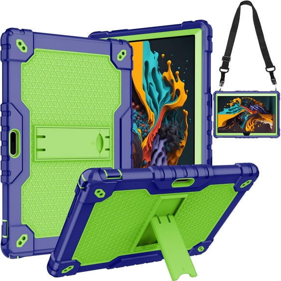 SOATUTO Case for Sky PAD 10 10.1 inch Tablet, Heavy Duty Protective Cover with Kickstand Built in Shoulder Strap Kids Case for Sky PAD 10 10.1" Tablet (Navy Blue/Green)