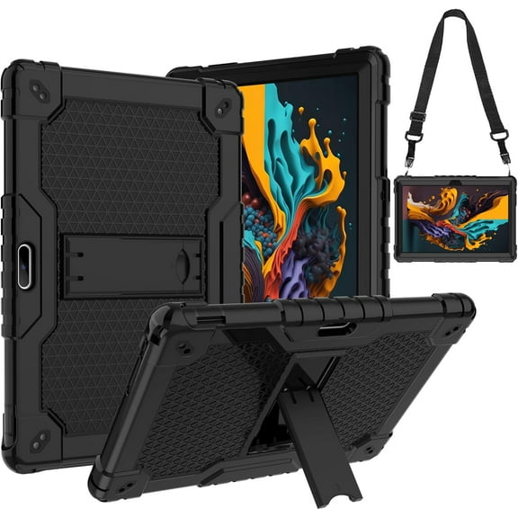 SOATUTO Case for Sky PAD 10 10.1 inch Tablet, Heavy Duty Protective Cover with Kickstand Built in Shoulder Strap Kids Case for Sky PAD 10 10.1" Tablet (Black/Black)