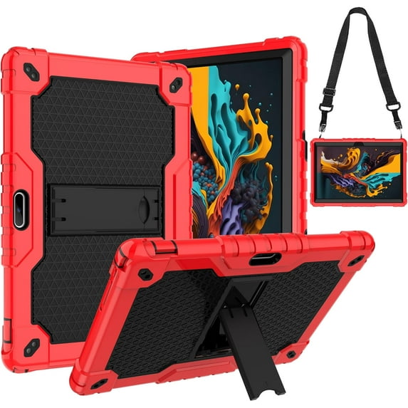 SOATUTO Case for Sky PAD 10 10.1 inch Tablet, Heavy Duty Protective Cover with Kickstand Built in Shoulder Strap Kids Case for Sky PAD 10 10.1" Tablet (Red/Black)