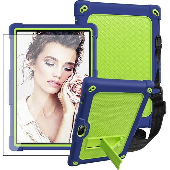 SOATUTO Case for Sky PAD 10 MAX 10.1 inch Tablet, Protective Cover with Kickstand Built in Shoulder Strap Kids Case with Screen Protector for Sky PAD 10 MAX 10.1" Tablet (Navy Blue/Green/ 1Pc)