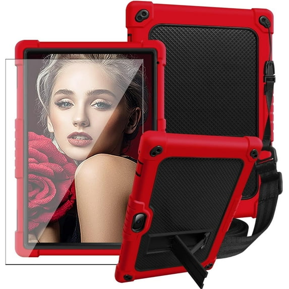SOATUTO Case for Sky PAD 10 MAX 10.1 inch Tablet, Protective Cover with Kickstand Built in Shoulder Strap Kids Case with Screen Protector for Sky PAD 10 MAX 10.1" Tablet (Red/Black/ 1 PC)