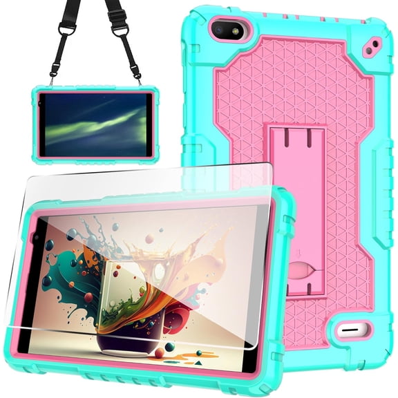 SOATUTO Case for Sunshine T1 Elite/Foxx T8/Qlink Scepter 8/Sky Pad 8/NUU Tab 8/Sky Devices Elite OctaX/Sky Devices Elite T8 Plus/Xmobile X8/Sky Devices with screen protector (Green/Pink/1 PC)