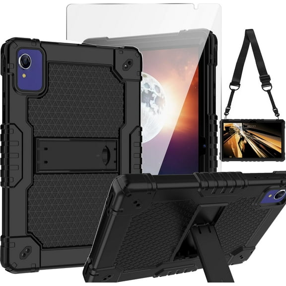 SOATUTO Case for TECLAST P26T P25T/Baken D10A/Maxsignage EP103A/ApoloSign ELC-EP103A-1 Tablet Case ShockProof Stand Cover with screen protector (Black/Black/1 PC)