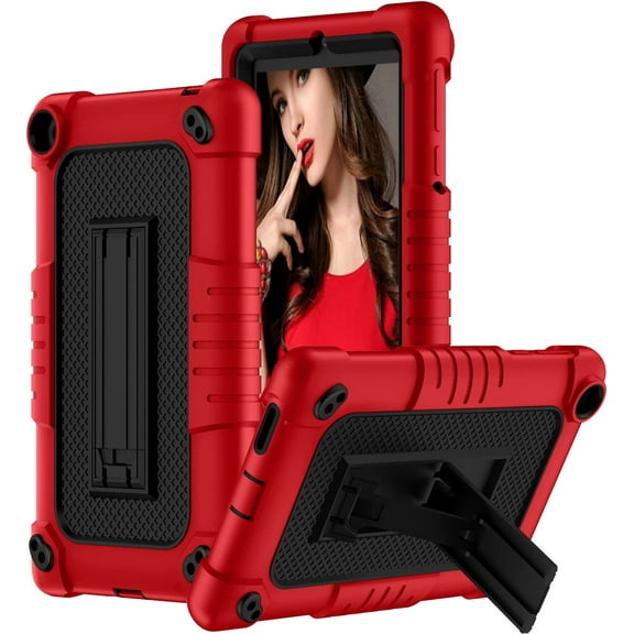 SOATUTO Case for Walmart Onn 7 Inch Gen 3 / Onn 7 2022 Model Tablet Heavy-Duty Drop-Proof and Shock-Resistant Rugged Hybrid Built-in Stand For New Walmart Onn 7 2022 Model TBPRP100071481 - Red+Black