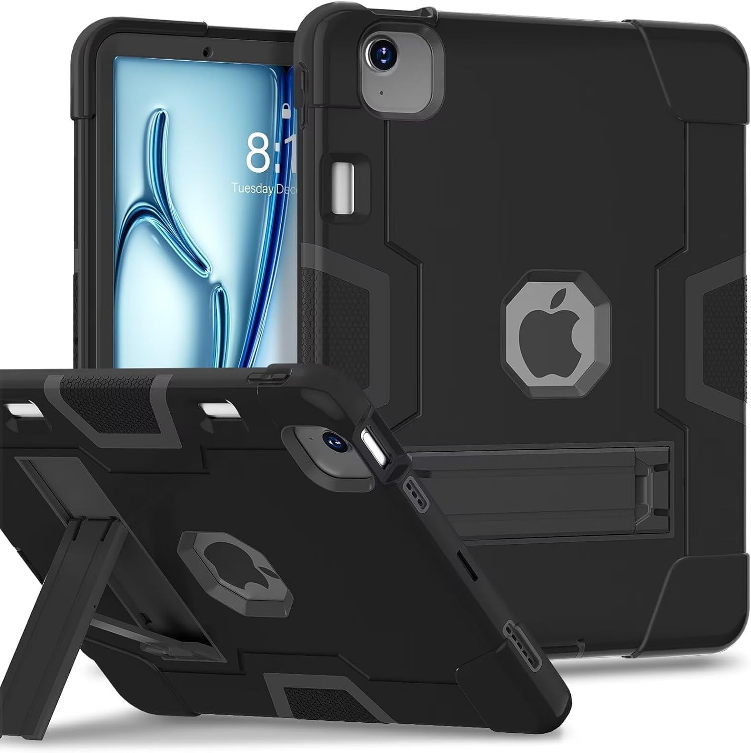 SOATUTO Case for iPad Air 13 Inch M3 M2 (2025/2024) Release, [Built-in Pencil Holder] Heavy Duty Shockproof Rugged High Impact Protective Case (Black/Black)