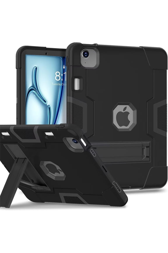Case for iPad Air 13 Inch M3 M2 (2025/2024) Release, [Built-in Pencil Holder] Heavy Duty Shockproof Rugged High Impact Protective Case (Black/Black)
