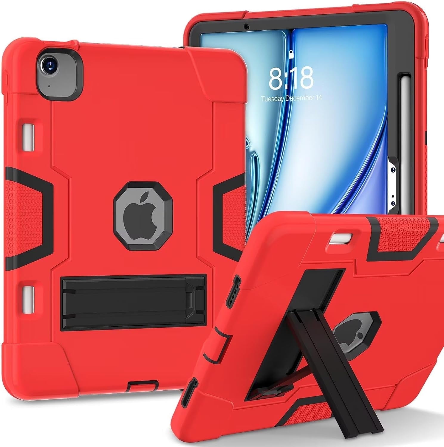SOATUTO Case for iPad Air 13 Inch M3 M2 (2025/2024) Release, [Built-in Pencil Holder] Heavy Duty Shockproof Rugged High Impact Protective Case (Red/Black)
