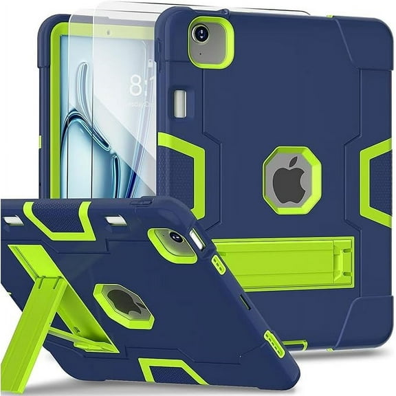 SOATUTO Case for iPad Air 11 Inch M3 M2 2025 2024 , Heavy Duty Protective Cover with Screeen Protector Kids Friendly Shell Case Fit for iPad Air 11 Inch M3 M2 2025 2024 (Navy Blue/Green/2 PCS)