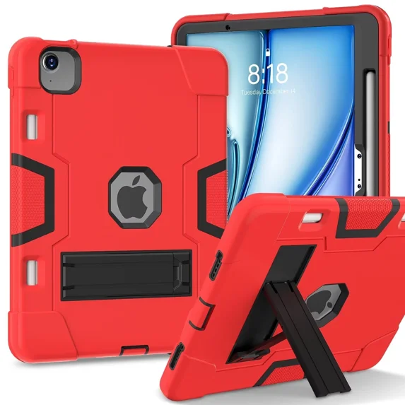 SOATUTO Case for iPad Air 11 Inch M4/M3/M2 (2026/2025/2024), iPad Air 5th/4th Generation 10.9 Inch (2022/2020), Heavy Duty Shockproof Rugged Protective Case with Pencil Holder, Red/Black