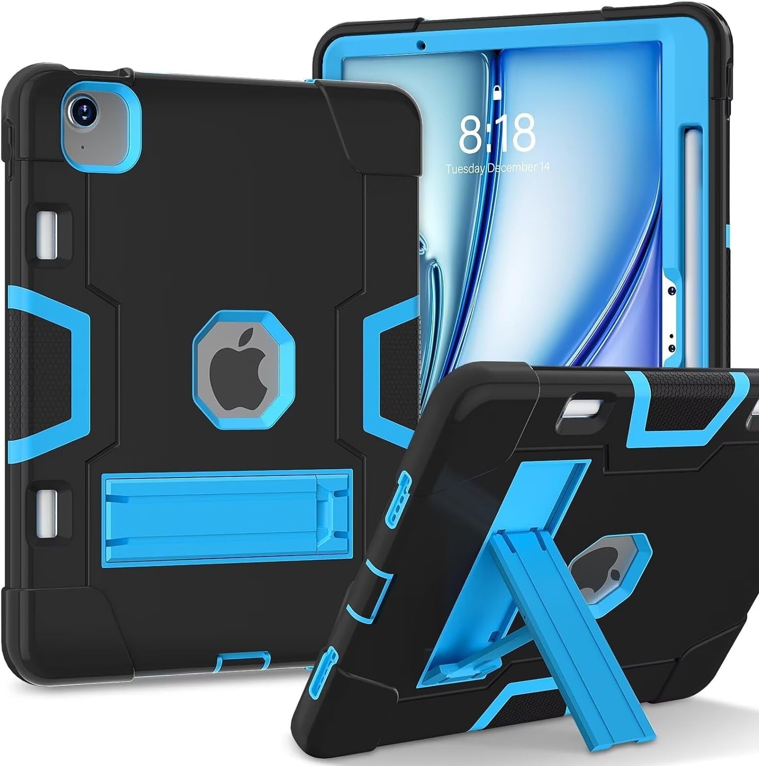 SOATUTO Case for iPad Air 13 Inch M3 M2 (2025/2024) Release, [Built-in Pencil Holder] Heavy Duty Shockproof Rugged High Impact Protective Case (Black/Blue)