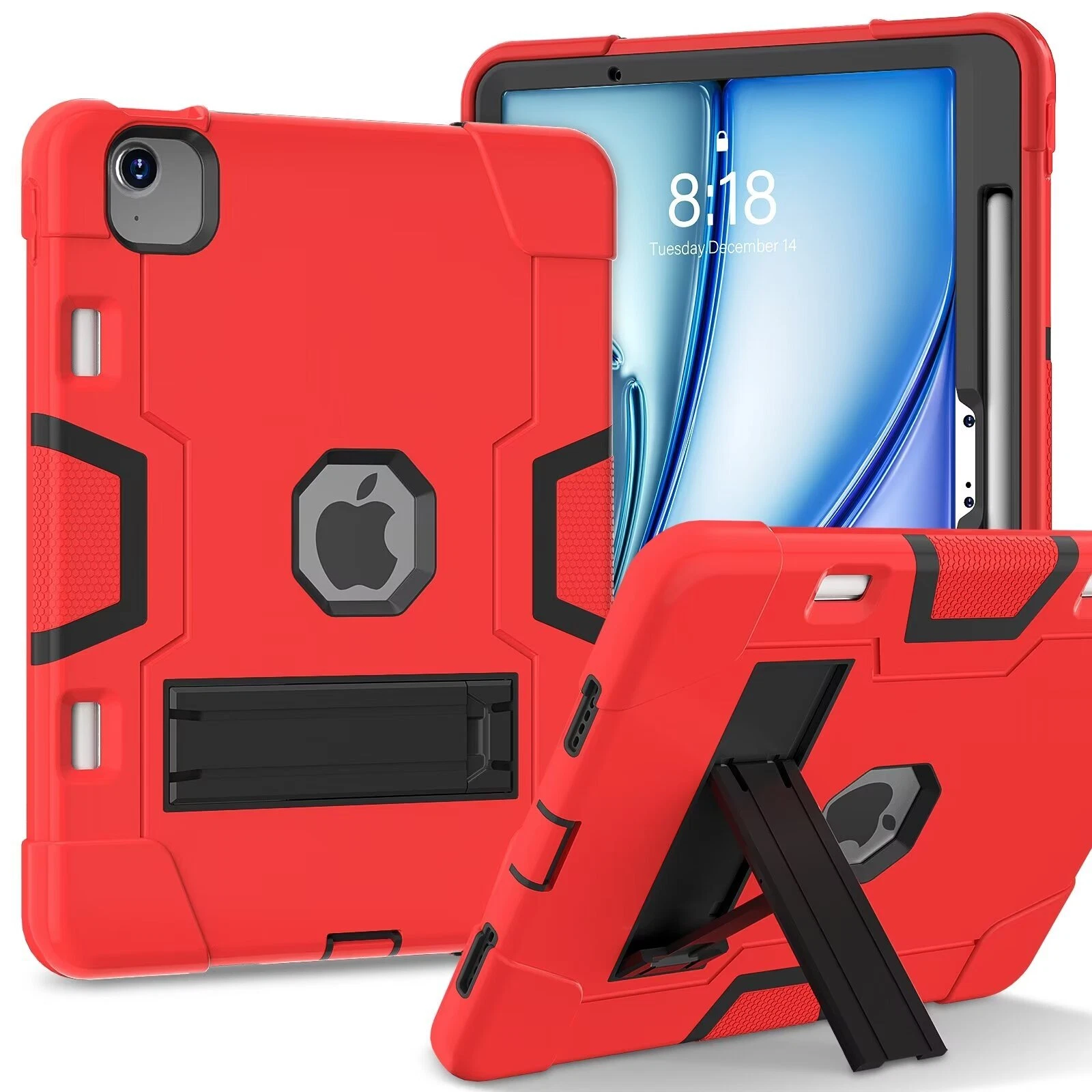 SOATUTO Case for iPad Air 13 Inch (M4/M3/M2) 2026/2025/2024, [Built-in Pencil Holder] Heavy Duty Shockproof Rugged Protective Case for 13 inch iPad Air (2026/2025/2024 Version), Red/Black