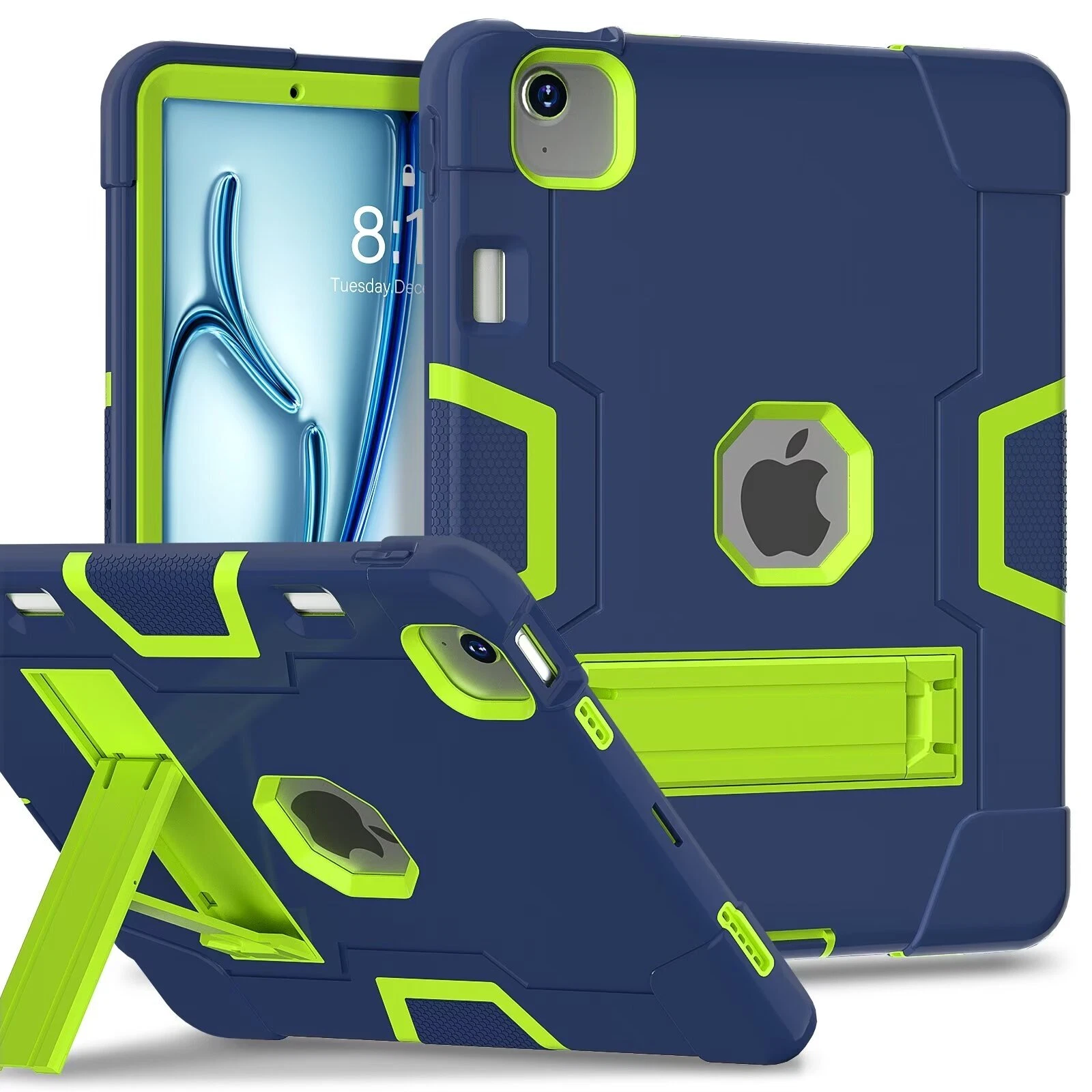 SOATUTO Case for iPad Air 13 Inch (M4/M3/M2) 2026/2025/2024, [Built-in Pencil Holder] Heavy Duty Shockproof Rugged Protective Case for 13 inch iPad Air (2026/2025/2024 Version), Navy/Green