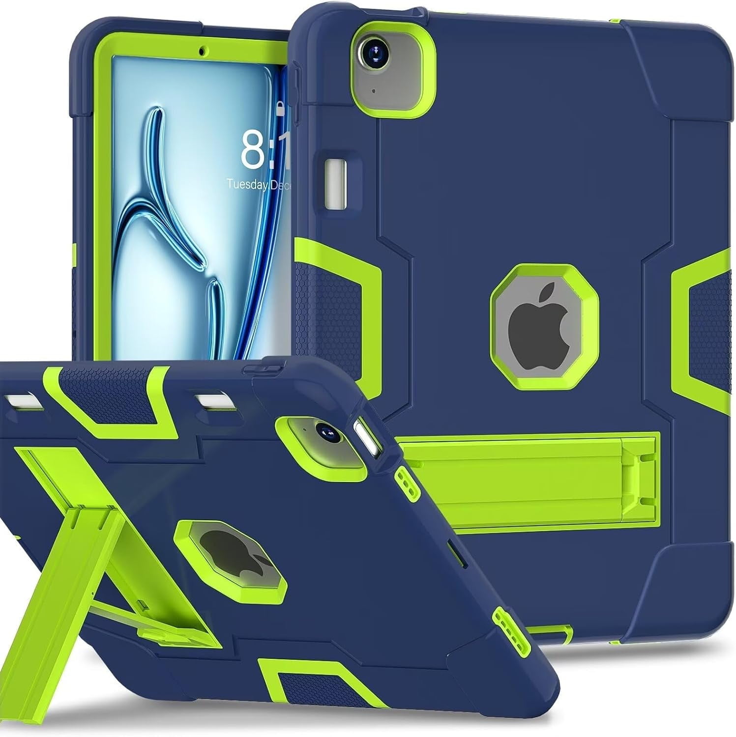 SOATUTO Case for iPad Air 13 Inch M3 M2 (2025/2024) Release, [Built-in Pencil Holder] Heavy Duty Shockproof Rugged High Impact Protective Case (Navy Blue/Green)