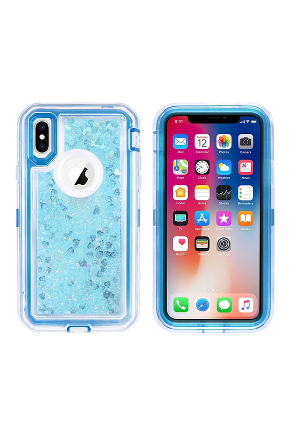 Case for iPhone XR,3 in1 Layers Hybrid Liquid Glitter Flowing Quicksand case Clear Soft Shockproof TPU Slim Protective Cover for iPhone XR(Blue)