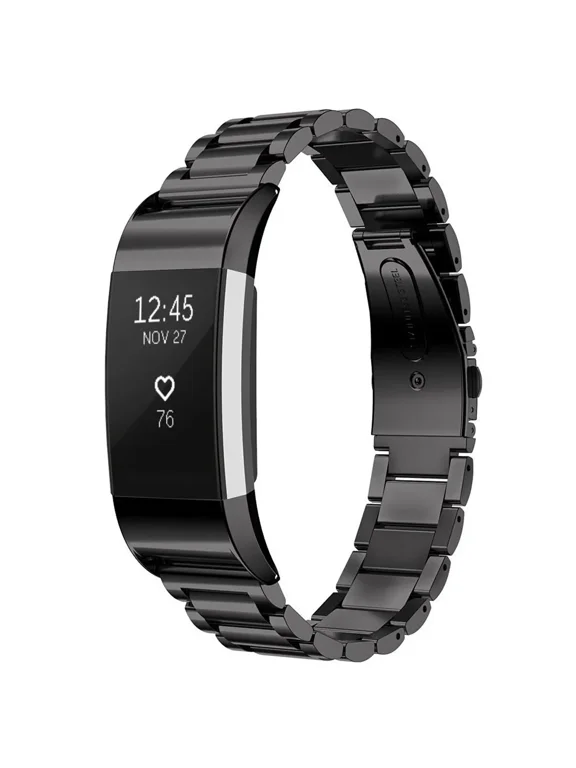 Compatible with Fitbit Charge 2 Bands, Charge2 Metal Replacement Strap Stainless Steel Bracelet Band Small Large Wristband Compatible with Fitbit Charge 2 HR Tracker,Black