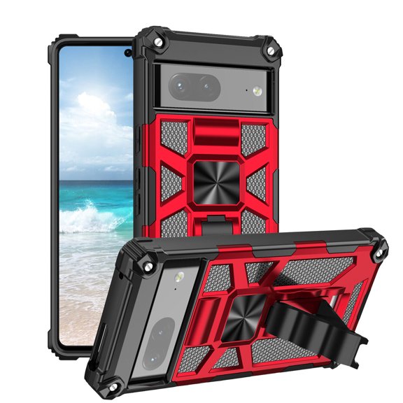 SOATUTO Compatible with Google Pixel 7 Case with Kickstand,Military Grade Rugged Heavy Duty Cell Phone Cover TPU Bumper and Hard PC Shockproof Protective Phone Case For Google Pixel 7 - Red