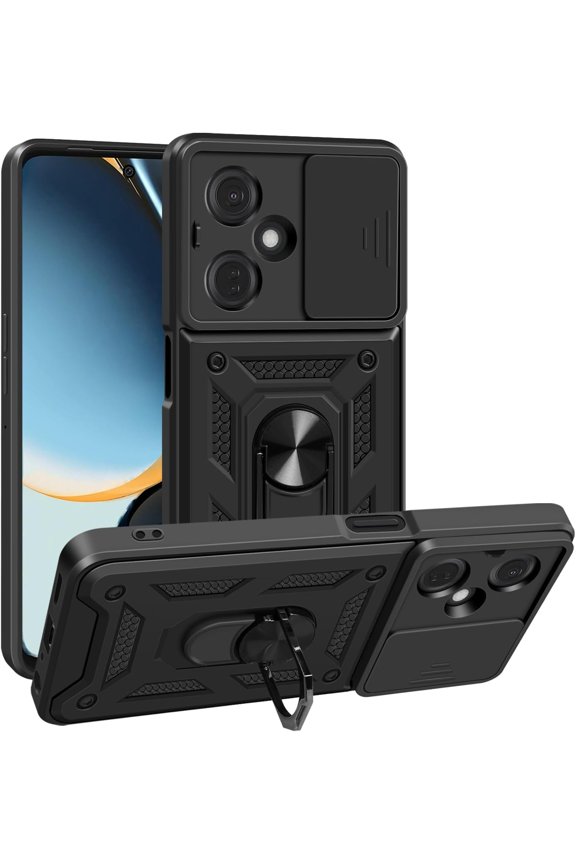 Compatible With Oneplus Nord N30 5G Case with Camera Cover Protector & Metal Stand,Heavy Duty Shockproof Magnetic Hinge Protective Cover Nord N30 5G Phone Case for Oneplus Nord N30 5G - Black