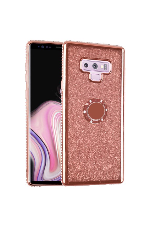 Compatible with Samsung Galaxy Note 9 Case,Cute Girly Glitter Diamond Rhinestone Bumper with Ring Kickstand Pink TPU Protective Cover Case for Samsung Galaxy Note 9 Bling - Rose Gold