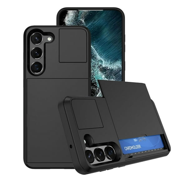 SOATUTO Compatible with Samsung Galaxy S23 With Credit Card Holder Armor Dual Layer Hybrid Shockproof Soft Rubber Wallet Case For Samsung Galaxy S23(Black)
