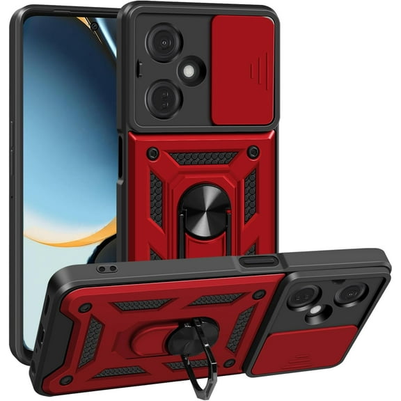 SOATUTO Compatible With Oneplus Nord N30 5G Case with Camera Cover Protector & Metal Stand,Heavy Duty Shockproof Magnetic Hinge Protective Cover Nord N30 5G Phone Case for Oneplus Nord N30 5G - Red