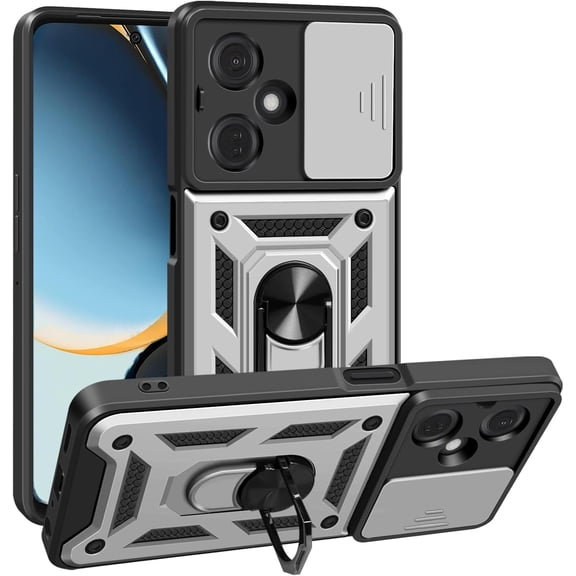 SOATUTO Compatible With Oneplus Nord N30 5G Case with Camera Cover Protector & Metal Stand,Heavy Duty Shockproof Magnetic Hinge Protective Cover Nord N30 5G Phone Case for Oneplus Nord N30 5G - Silver