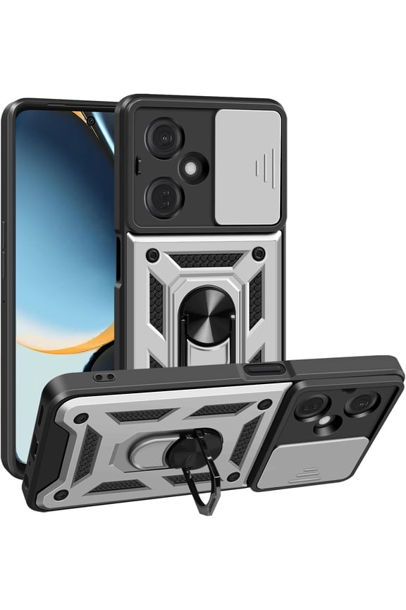 Compatible With Oneplus Nord N30 5G Case with Camera Cover Protector & Metal Stand,Heavy Duty Shockproof Magnetic Hinge Protective Cover Nord N30 5G Phone Case for Oneplus Nord N30 5G - Silver