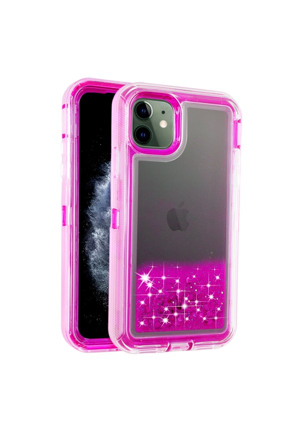 Compatible with iPhone 11 Pro Case,Clear Bling Glitter Liquid Case 3 in 1 Hybrid Floating Quicksand Shockproof Protective Sparkle Silicone Soft TPU Case for iPhone 11 Pro(Pink)