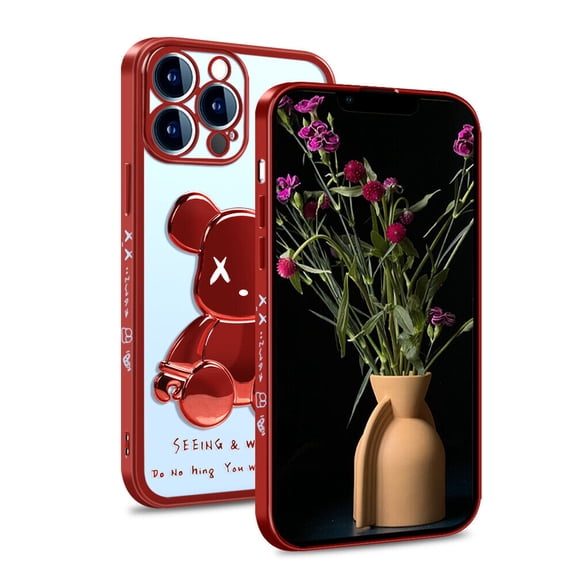 SOATUTO Cool Bear Shockproof Clear Phone Case Cover 3D Bear Luxury For iPhone 13 Pro Max - Red