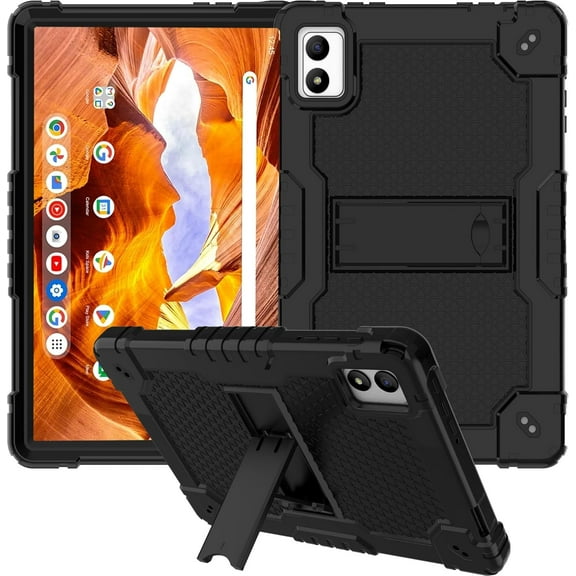 SOATUTO for Doundy/Azeyou 2025 10.1 Inch HD Tablet Case,Shockproof Kids Hybrid Protective Cover Built in Kickstand Shoulder Strap for Doundy Android 14 10.1 Inch HD Tablet (Black)