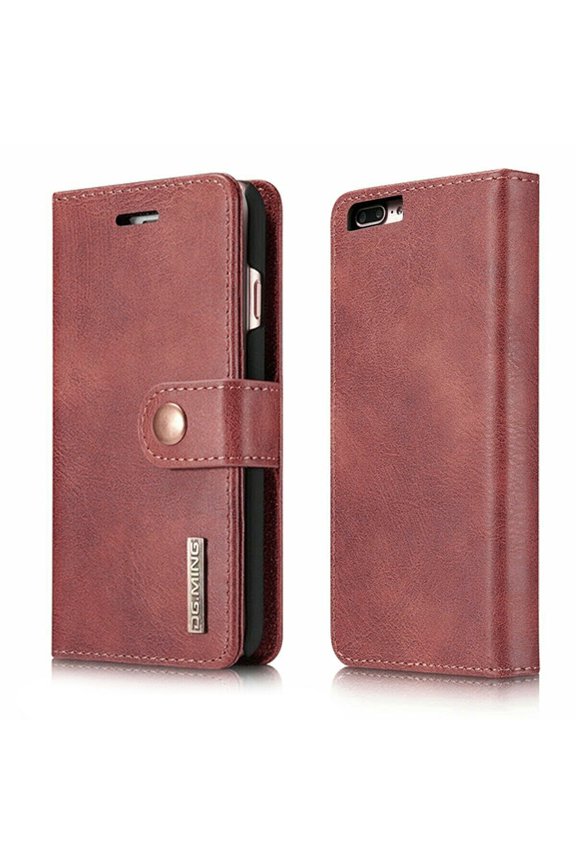 Folio Leather Flip with Card Slot and Detachable Magnetic Hard Back Cover For iPhone 7 Plus / iPhone 8 Plus ( Red)