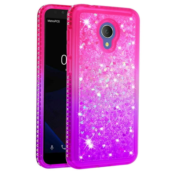 SOATUTO For Alcatel 1X Evolve Case,Alcatel IdealXTRA,Alcatel TCL LX (A502DL), Alcatel Avalon V, Alcatel IdealXtra 5059R Phone Case,Bling Liquid Luxury Glitter Soft Case for Girls Women - Pink+Purple