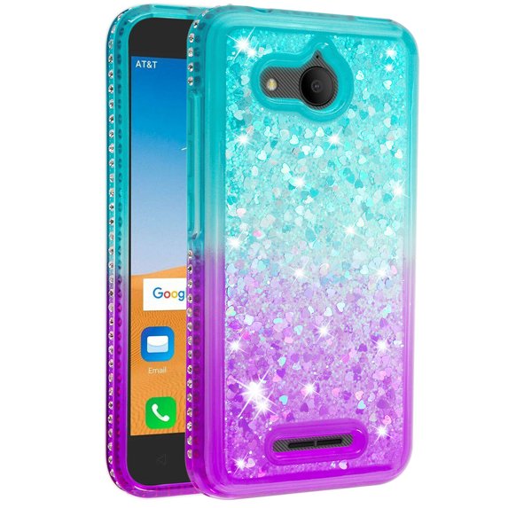 SOATUTO For Alcatel Tetra 5041C Phone Case Glitter Case Gradient Quicksand Series TPU Bumper Cushion Reinforced Corners Protective Bling Liquid Girls Women Case for Alcatel Tetra 5041C - Green+Purple
