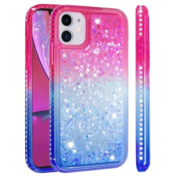 SOATUTO For Apple iPhone 11 6.1 inch Case iPhone 11 Glitter Case Sparkle Glitter Flowing Liquid Quicksand with Shiny Bling Diamond Women Girls Cute Case For Apple iPhone 11 6.1 inch - Pink+Blue