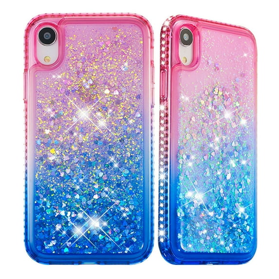 SOATUTO For Apple iPhone XR Case iPhone XR Glitter Case Sparkle Glitter Flowing Liquid Quicksand with Shiny Bling Diamond Women Girls Cute Case For Apple iPhone XR 6.1 inch - Pink+Blue
