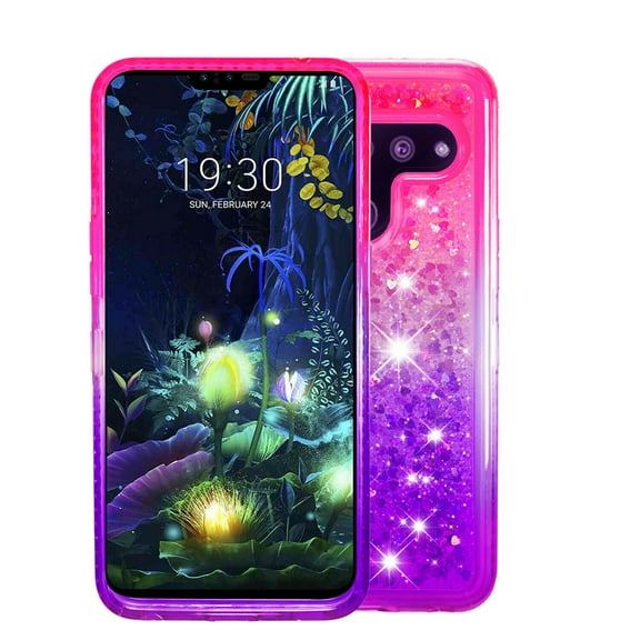 SOATUTO For LG V50 Case LG V50 Glitter Phone Case Sparkle Glitter Flowing Liquid Quicksand with Shiny Bling Diamond Women Girls Case Shockproof Gradient Cover For LG V50 - Red+Purple