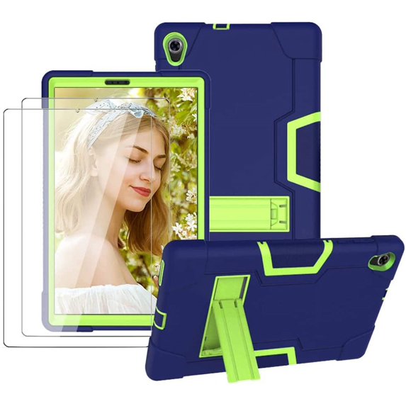 SOATUTO For Lenovo M10 Plus 2020 2nd Gen Case For Lenovo Tab K10 TB-X6C6F 10.3 " Case DropProof ShockProof Rugged Built in Stand Case With HD Clear Tempered Glass Screen Protector - Navy+Green/2 Pcs