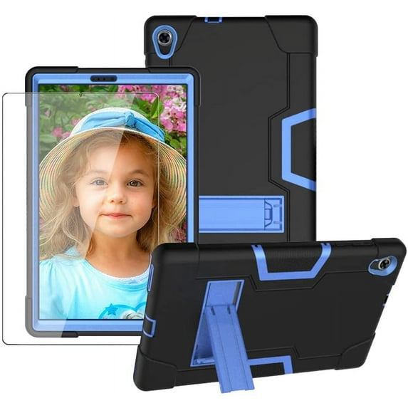 SOATUTO For Lenovo M10 Plus 2020 2nd Gen Case For Lenovo Tab K10 TB-X6C6F 10.3 " Case DropProof ShockProof Rugged Built in Stand Case With HD Clear Tempered Glass Screen Protector - Black+Blue/1 Pcs