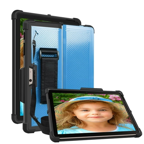 SOATUTO For Microsoft Surface Go 3 (2021)/ Surface Go 2 2020 / Surface Go 2018/Surface Go 4 2024 Tablet Case with Pen Holder Hand Strap Compatible with Type Cover Keyboard- Black+Blue