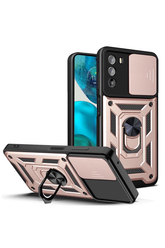 For Moto G24 with Camera Cover Tested with Magnetic Kickstand Protective Case for Moto G Power 5G 2024, Rose Gold