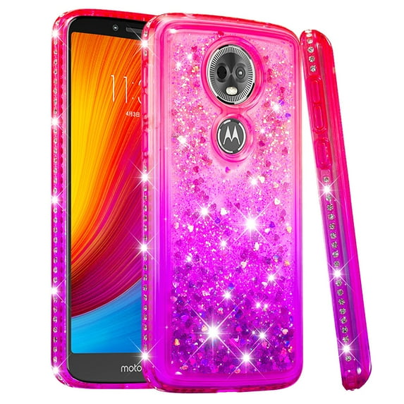 SOATUTO For Motorola E5 Plus Case Moto E5 Supra Glitter Case Sparkle Glitter Flowing Liquid Quicksand with Shiny Bling Diamond Women Girls Cute Case For Motorola E5 Plus / E5 Supra - Pink+Purple