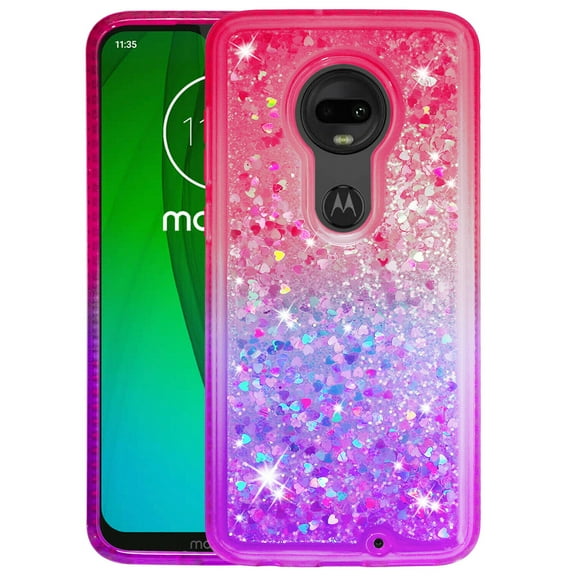 SOATUTO For Motorola G7 Phone Case Moto G7 Plus Glitter Case Sparkle Glitter Flowing Liquid Quicksand with Shiny Bling Diamond Women Girls Cute Case For Motorola G7 / Moto G7 Plus - Pink+Purple