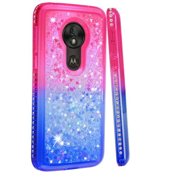 SOATUTO For Motorola G7 Play Phone Case Moto G7 Play Glitter Case Sparkle Glitter Flowing Liquid Quicksand with Shiny Bling Diamond Women Girls Cute Phone Case For Motorola G7 Play - Pink+Blue
