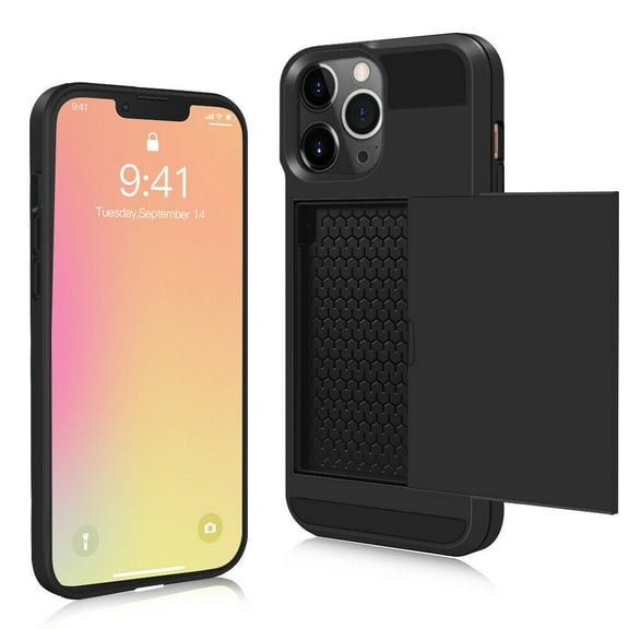 SOATUTO For New iPhone 13 Pro Max 6.7 inch Case TPU + PC Mixed Double Case Silicone Protective Credit Card Holder Slot Wallet Phone Case Suitable for Apple iPhone 13 Pro Max 6.7 inch 2021 - Black