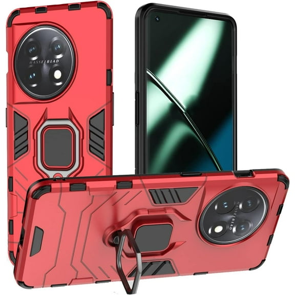 SOATUTO For OnePlus 12 5G/ OnePlus 12R 5G Phone Case Shockproof Rugged Kickstand Armor Case Built in Ring - OnePlus 12R 5G, Red